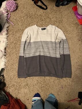 Men's Colorblock Crewneck Sweater - Cream & Gray